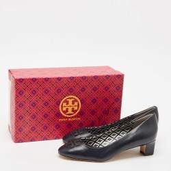 Pre Owned Tory Burch Navy Blue Leather Lowell Pumps Size 38