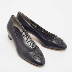 Pre Owned Tory Burch Navy Blue Leather Lowell Pumps Size 38