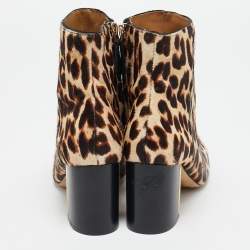Tory Burch Brown Calf Hair Leopard Print  Gigi Ankle Length Boots Size 36.5
