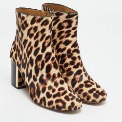 Tory Burch Brown Calf Hair Leopard Print  Gigi Ankle Length Boots Size 36.5