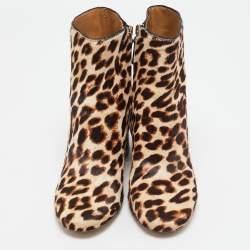 Tory Burch Brown Calf Hair Leopard Print  Gigi Ankle Length Boots Size 36.5