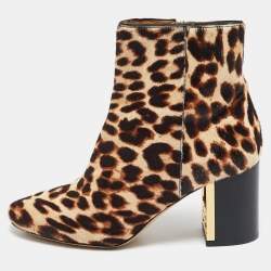 Tory Burch Brown Calf Hair Leopard Print  Gigi Ankle Length Boots Size 36.5