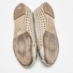 Pre Owned Tory Burch Gold/Silver Woven Leather Reva Scrunch Ballet Flats Size 37