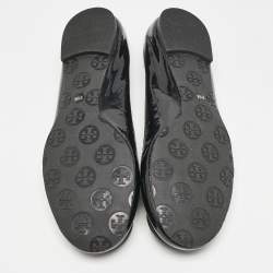 Pre Owned Tory Burch Black Patent Leather Minnie Travel Ballet Flats Size 38.5