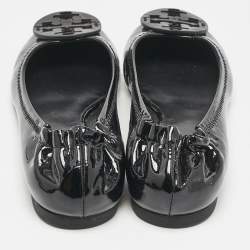 Pre Owned Tory Burch Black Patent Leather Minnie Travel Ballet Flats Size 38.5