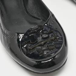 Pre Owned Tory Burch Black Patent Leather Minnie Travel Ballet Flats Size 38.5