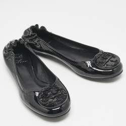 Pre Owned Tory Burch Black Patent Leather Minnie Travel Ballet Flats Size 38.5