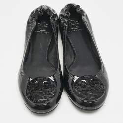 Pre Owned Tory Burch Black Patent Leather Minnie Travel Ballet Flats Size 38.5