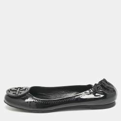 Pre Owned Tory Burch Black Patent Leather Minnie Travel Ballet Flats Size 38.5