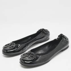 Pre Owned Tory Burch Black Patent Leather Minnie Travel Ballet Flats Size 38.5