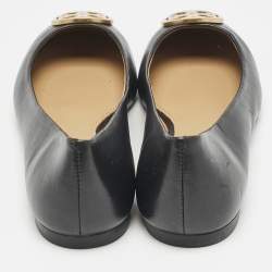 Tory Burch Black Leather Reva Ballet Flats Size 38