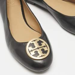 Tory Burch Black Leather Reva Ballet Flats Size 38