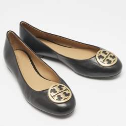 Tory Burch Black Leather Reva Ballet Flats Size 38