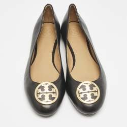 Tory Burch Black Leather Reva Ballet Flats Size 38