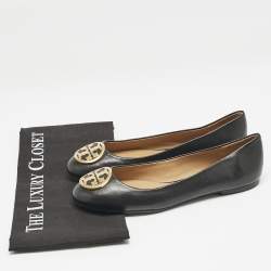 Tory Burch Black Leather Reva Ballet Flats Size 38