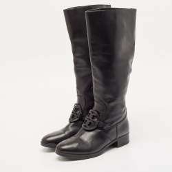 Tory Burch Black Leather Mid Calf Boots Size 39