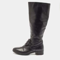 Tory Burch Black Leather Mid Calf Boots Size 39