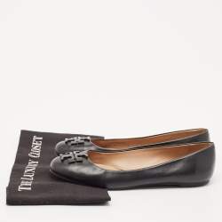 Tory Burch Black Leather Logo Lowell Ballet Flats Size 37.5