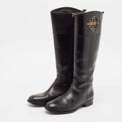 Tory Burch Black Leather Kiernan Riding Boots Size 39