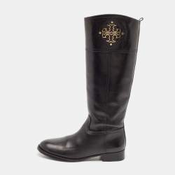 Tory Burch Black Leather Kiernan Riding Boots Size 39