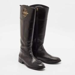 Tory Burch Black Leather Kiernan Riding Boots Size 39