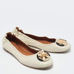 Pre Owned Tory Burch Cream Leather Minnie Ballet Flats Size 39
