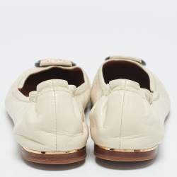 Pre Owned Tory Burch Cream Leather Minnie Ballet Flats Size 39