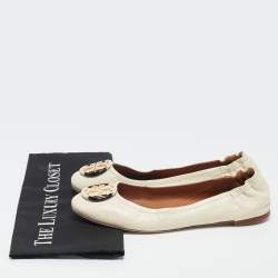 Pre Owned Tory Burch Cream Leather Minnie Ballet Flats Size 39