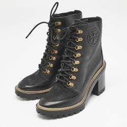 Tory Burch Black Leather and Nubuck Miller Ankle Boots Size 38.5