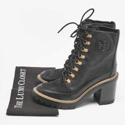 Tory Burch Black Leather and Nubuck Miller Ankle Boots Size 38.5