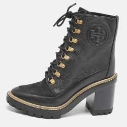 Tory Burch Black Leather and Nubuck Miller Ankle Boots Size 38.5