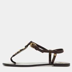 Pre Owned Tory Burch Brown Leather Studded Heart Strappy Flat Sandals Size 38