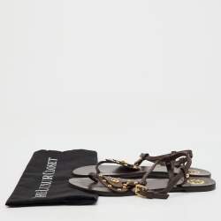 Pre Owned Tory Burch Brown Leather Studded Heart Strappy Flat Sandals Size 38