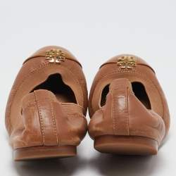 Pre Owned Tory Burch Brown Patent and Leather Jolie Scrunch Ballet Flats Size 38