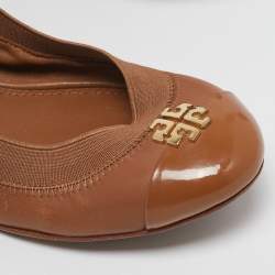 Pre Owned Tory Burch Brown Patent and Leather Jolie Scrunch Ballet Flats Size 38