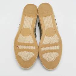 Tory Burch Green/White Stripe Canvas Ankle Wrap Espadrille Flats Size 37