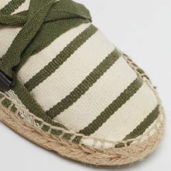 Tory Burch Green/White Stripe Canvas Ankle Wrap Espadrille Flats Size 37