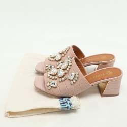 Tory Burch Pink Crocodile Embossed Leather Martine Slide Sandals Size 35
