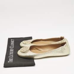 Tory Burch Gold Metallic Leather Reva Scrunch Ballet Flats Size 39.5