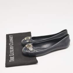 Pre Owned Tory Burch Navy Blue Leather Cline Ballet Flats Size 36.5