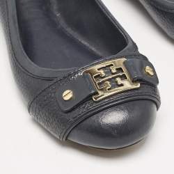 Pre Owned Tory Burch Navy Blue Leather Cline Ballet Flats Size 36.5