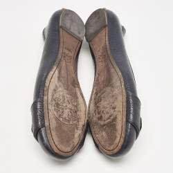 Pre Owned Tory Burch Navy Blue Leather Cline Ballet Flats Size 36.5