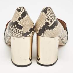 Tory Burch Brown/Beige Snakeskin Embossed Leather and Velvet Jessa Pumps Size 37