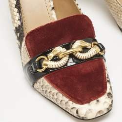 Tory Burch Brown/Beige Snakeskin Embossed Leather and Velvet Jessa Pumps Size 37