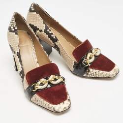 Tory Burch Brown/Beige Snakeskin Embossed Leather and Velvet Jessa Pumps Size 37