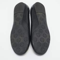 Pre Owned Tory Burch Black Leather Minnie Travel Scrunch Ballet Flats Size 37.5