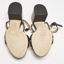 Tory Burch Black Leather Emmy Pearl Ankle Strap Sandals Size 38.5