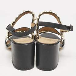 Tory Burch Black Leather Emmy Pearl Ankle Strap Sandals Size 38.5
