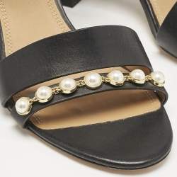 Tory Burch Black Leather Emmy Pearl Ankle Strap Sandals Size 38.5