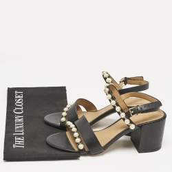 Tory Burch Black Leather Emmy Pearl Ankle Strap Sandals Size 38.5
